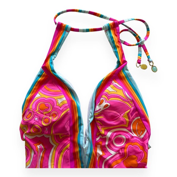 NEW Trina Turk Morning Sunrise Plunge One-Piece Swimsuit Pink Orange Halter Sz 4 - Picture 3 of 9